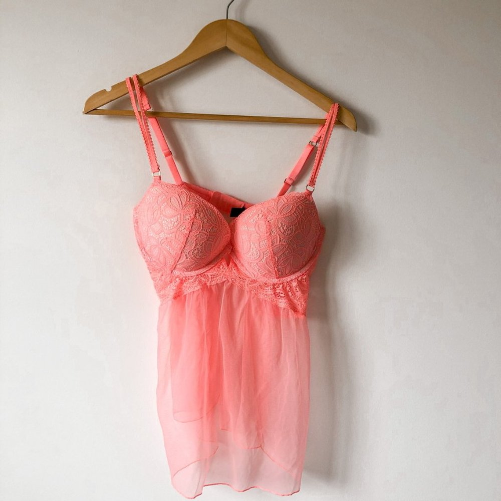 Victoria's Secret VS Coral Pink Lace Babydoll 36D - Picture 2 of 9